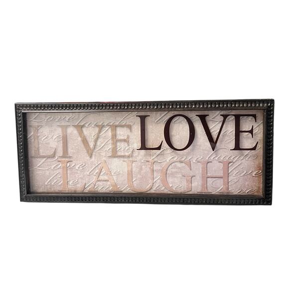 Live, Laugh, Love Wall Art Brown Frame with Glass 17” x 7” Dimensions - Picture 1 of 3